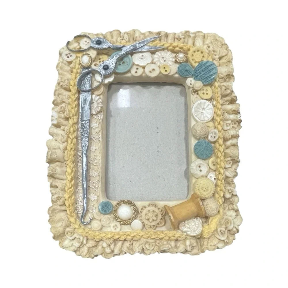 Fancy Frames Button Box Sewing Theme Picture Frame Scissors Spool cottage core